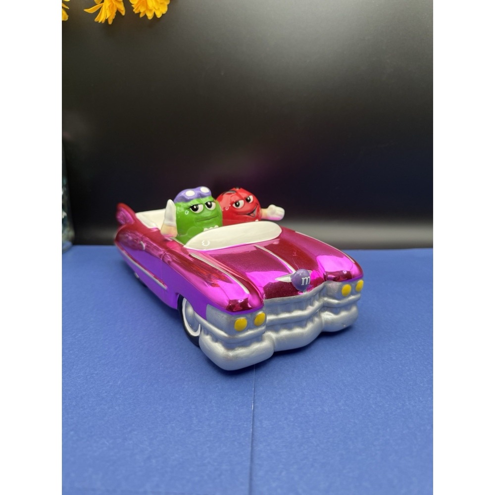 M&M's Metallic Pink Cadillac Silver Trim Galerie Ceramic Car Candy Dish Vtg 2003